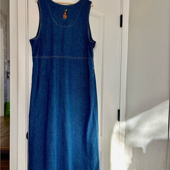 Bechamel  Embroidered Denim Sleeveless Maxi Jumper Birdhouse Cats Cottagecore XL - Picture 3 of 10